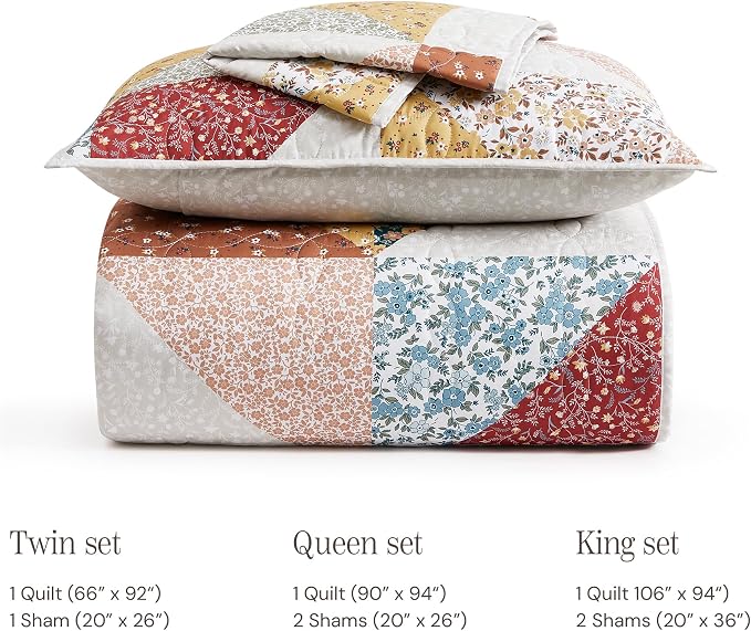 BLOOMHAVEN Quilt Set Twin Size, Patchwork Burnt Orange Floral Quilt Sets - Image 8