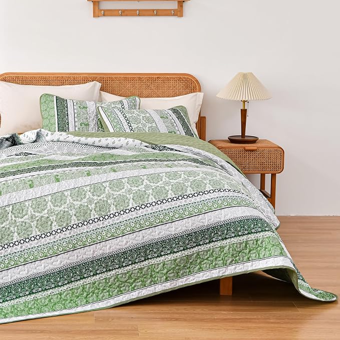 WONGS BEDDING Boho Quilt Set King Size, Lightweight Bedspread Coverlet Bedding - Image 5