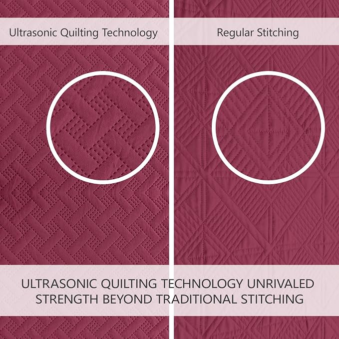 FLYMME Quilts Queen Size, Lightweight Burgundy Bedspreads, Basket Weave Pattern - Image 3