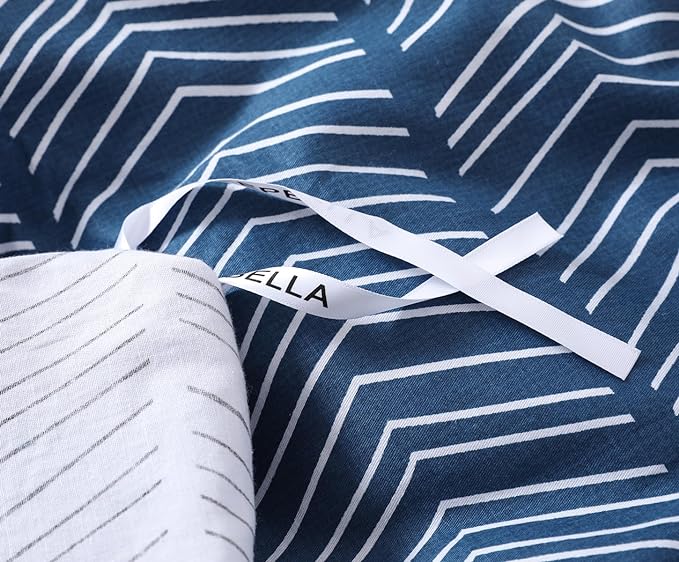 SLEEPBELLA Navy and White Duvet Cover Set, 100% Cotton Bedding, Chevron - Image 6