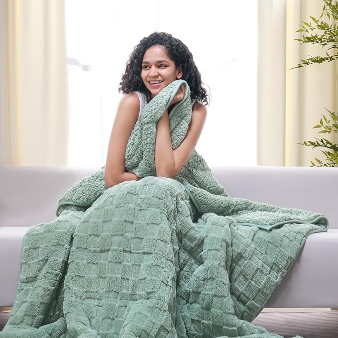 Drewin Adult Weighted Blankets 20lbs, Cozy Fluffy Jacquard Checkered Sherpa by Home
