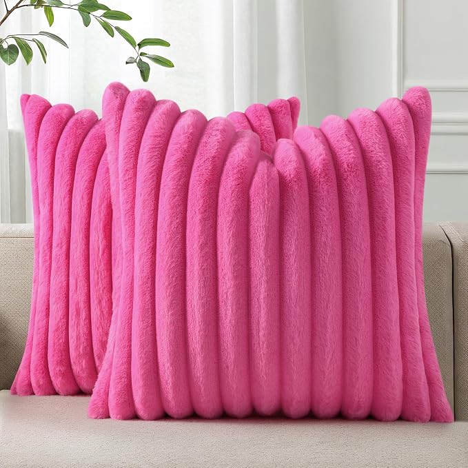 Pallene Faux Fur Plush Throw Pillow Covers 22x22 Set of 2, Luxury Soft Fluffy by PALLENE