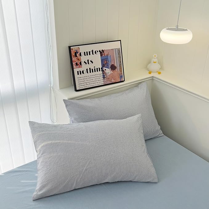 mixinni Striped Duvet Cover Set- 100% Washed Cotton Blue Comforter Cover - Image 8
