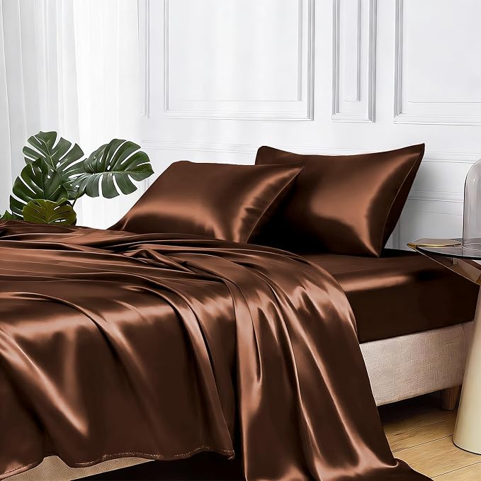 MR&HM Satin Bed Sheets, King Size Sheets Set by MRHM