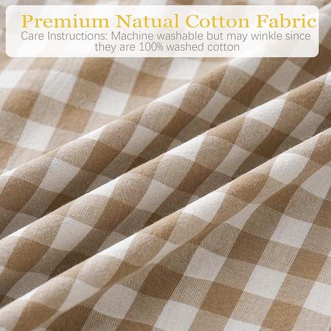 Taupe/White Plaid Ruffled Body Pillow Cover Washed Cotton Farmhouse Checkered - Image 5