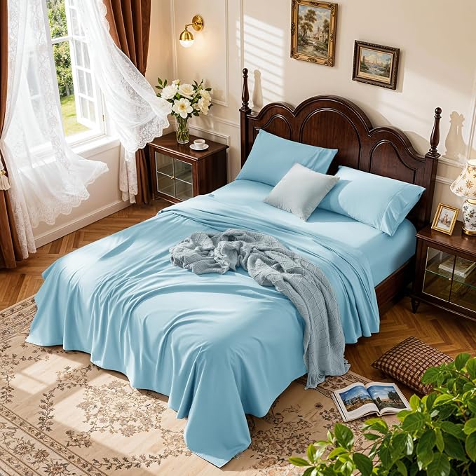 LBRO2M 100% Cotton Sheets Set Deep Pocket 19", 1000 Thread Count Full Size 4 by LBRO2MBedding