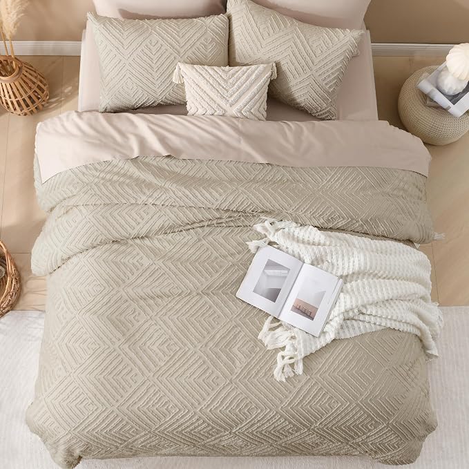 Andency Oatmeal King Size Comforter Set, 3 Pieces Boho Bedding Set & Collections - Image 7