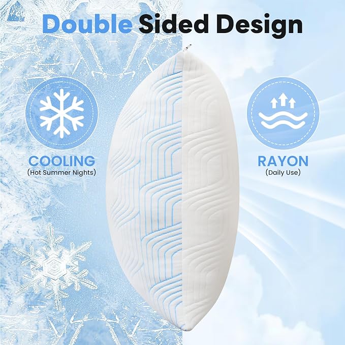 Cooling Bed Pillows for Sleeping 2 Pack Shredded Memory Foam Pillows Standard - Image 3