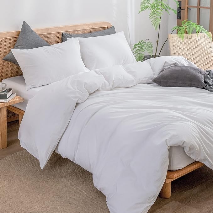 BESTOUCH Duvet Cover Set 100% Washed Cotton Linen Feel Super Soft Comfortable - Image 5