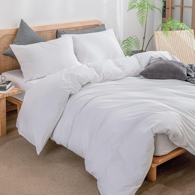 BESTOUCH Duvet Cover Set 100% Washed Cotton Linen Feel Super Soft Comfortable - Image 5