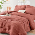 HYMOKEGE Coral Twin Comforter Set Seersucker 5 Pieces, All Season Luxury Bed in by HYMOKEGE