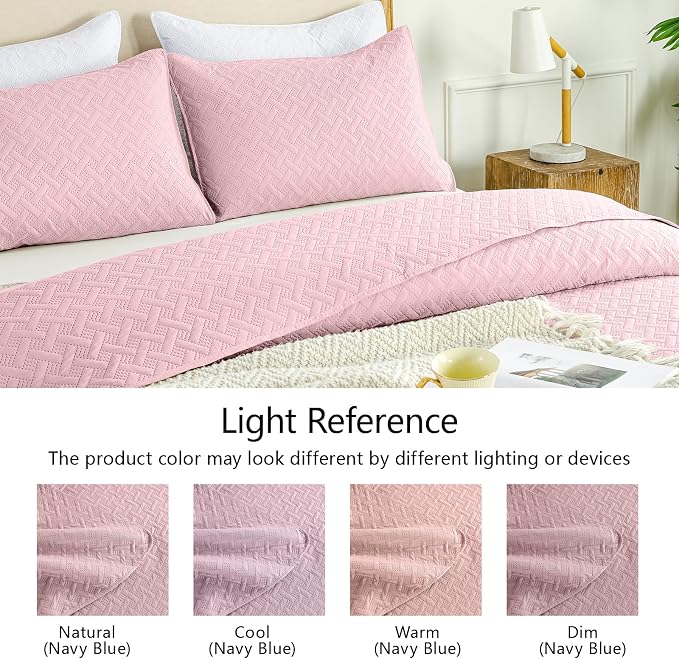 FLYMME Pink Twin Quilt Bedding Set Thin Lightweight Bedspreads, Modern Style - Image 5