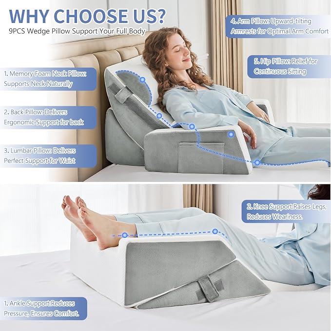 Yojoker 9PCS Orthopedic Bed Wedge Pillow Set - Image 4