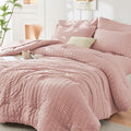 HYMOKEGE Rose Gold Queen Comforter Set Seersucker 7 Pieces, All Season Luxury by HYMOKEGE