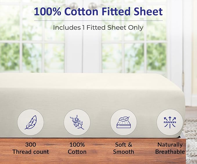 ROYALE LINENS 300 Thread Count 100% Long Staple Combed Cotton Fitted Sheet - Image 3