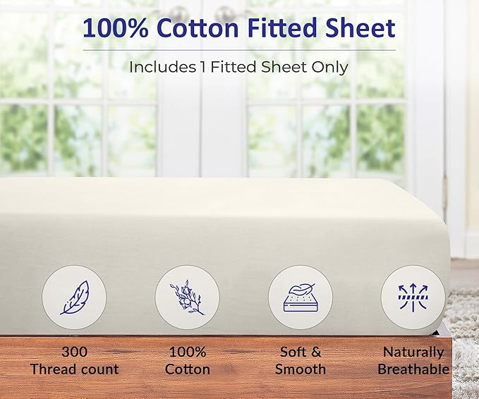 ROYALE LINENS 300 Thread Count 100% Long Staple Combed Cotton Fitted Sheet Full - Image 3