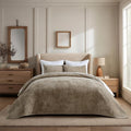 EVERGRACE Velvet Quilt Set King Size, Luxurious Soft Striped Channel Bedding Set by EverGrace