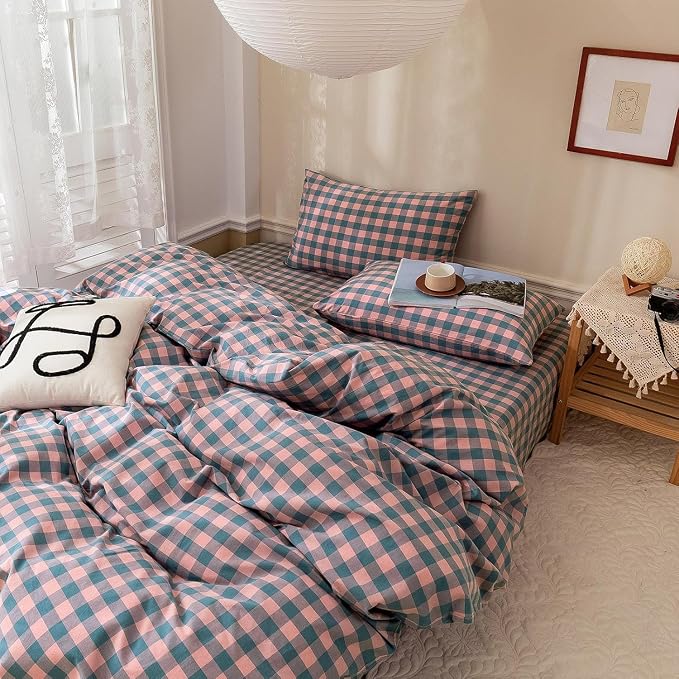 mixinni Pink Blue Purple Checkered Duvet Cover Set - Image 6