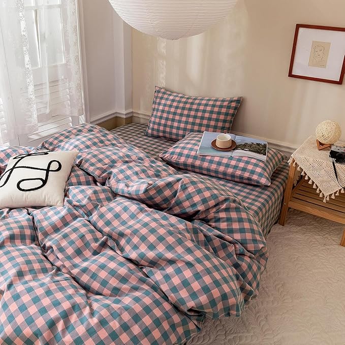 mixinni Plaid Duvet Cover Set King Purple - Image 6