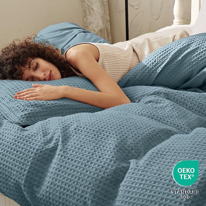 PHF Waffle Duvet Cover Set Queen Size, No Snagging Ultra Soft Luxury Textured - Image 2