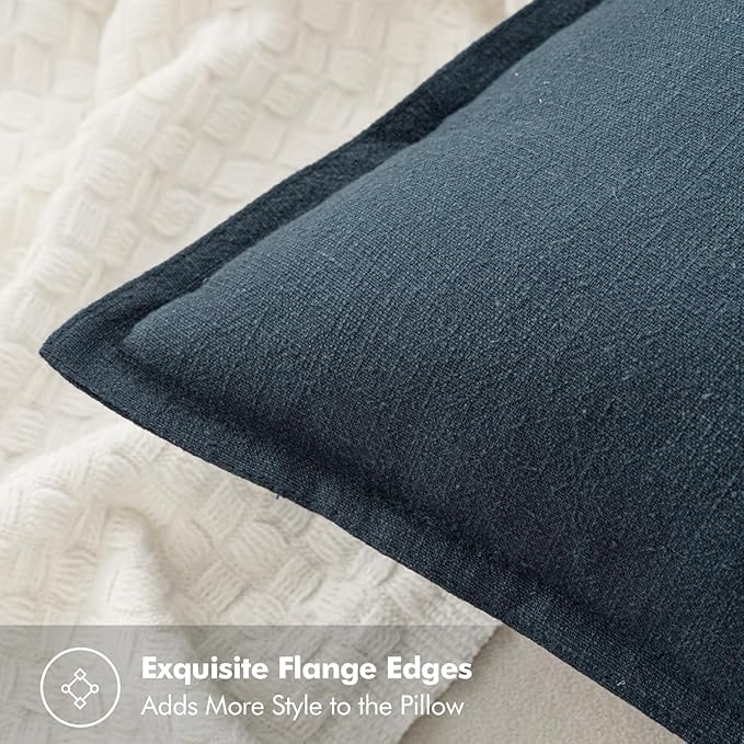 MIULEE Decorative Linen Pillow Covers 18x18 Inch Navy Blue ​Boho Farmhouse​ - Image 2