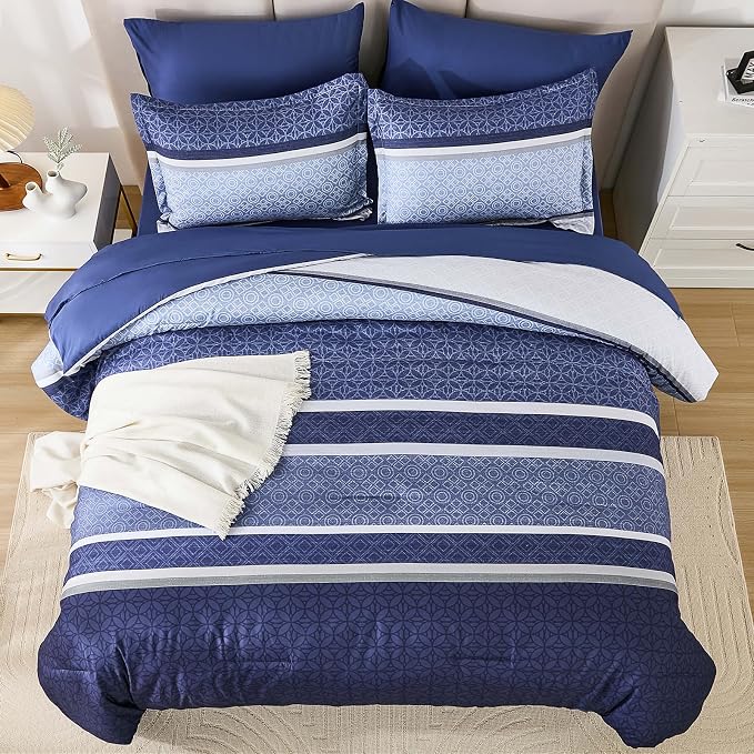 WONGS BEDDING Comforter Set King Size 7 Pieces, Patchwork Soft Lightweight - Image 4