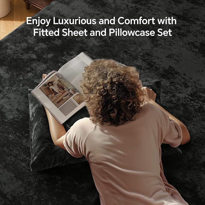 BEDELITE Velvet Fitted Sheet and Pillowcase Set, Luxury Soft Fuzzy Bottom Sheet - Image 2