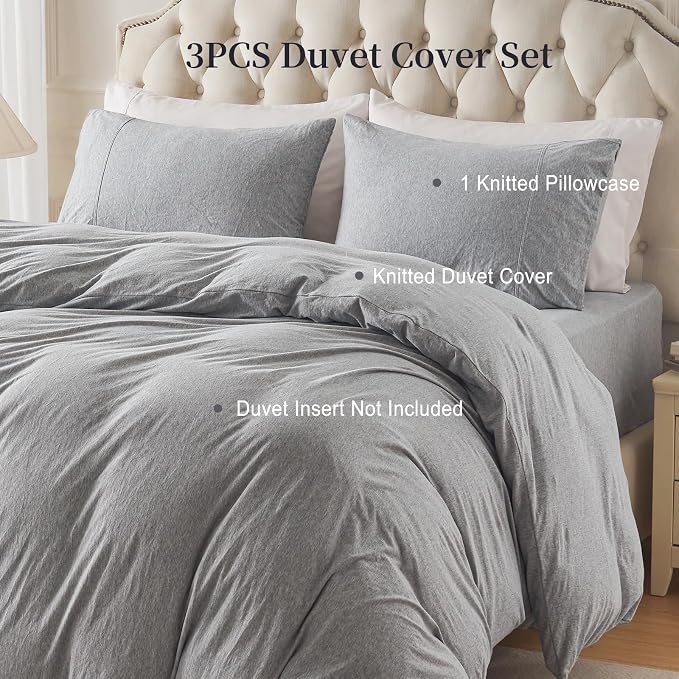 PURE ERA Jersey Knit Duvet Cover Set 100% T-Shirt Cotton Super Soft Comfy 3pc - Image 4