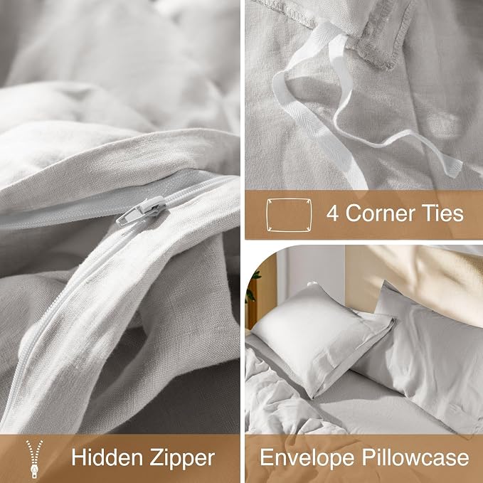 SONORO KATE 100% French Linen Duvet Cover King Size, Soft Breathable - Image 8