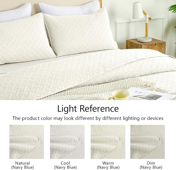 FLYMME Twin Quilt Set, Lightweight Cream Bedspreads, Basket Weave Pattern - Image 5