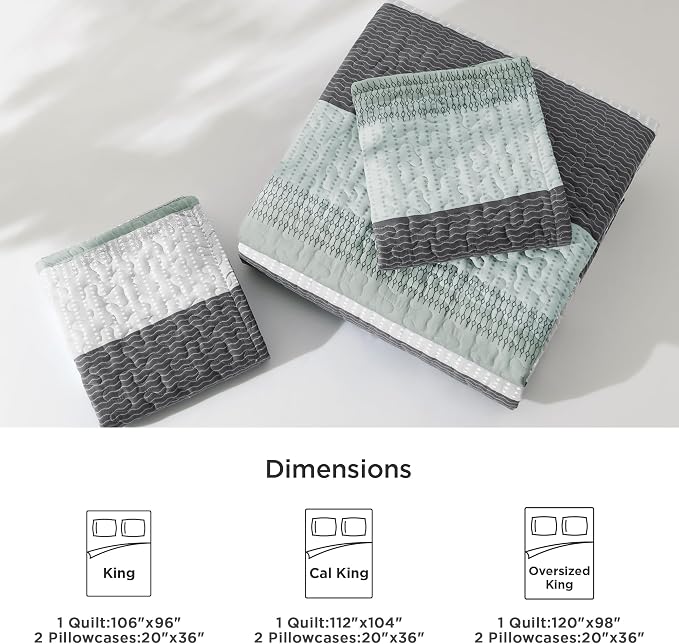 Litanika Quilt King Size Sage Green, Stripe Patchwork Summer Bedspread Coverlet - Image 7