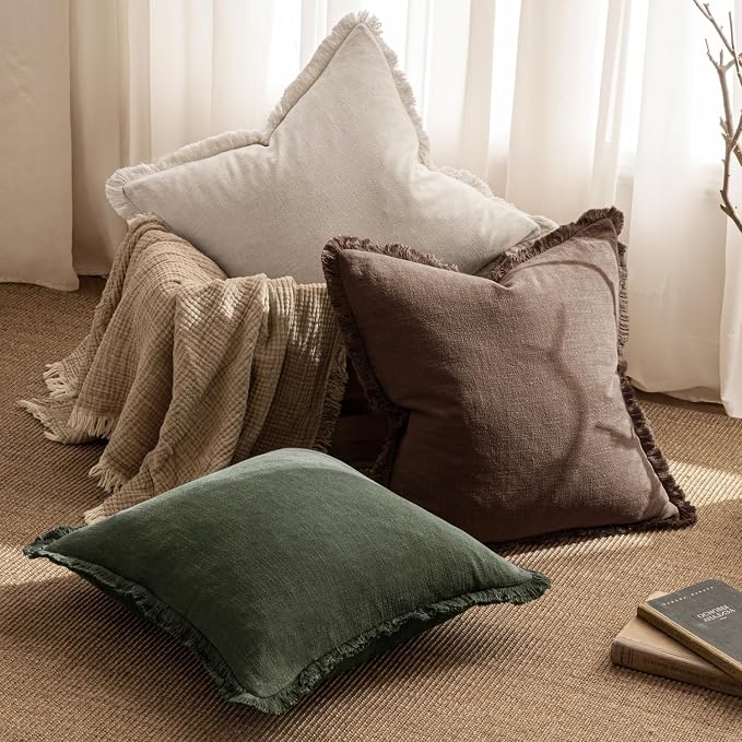 MIULEE Decorative Throw Pillow Covers Neutral Fringe Throw Pillows Set of 2 - Image 5