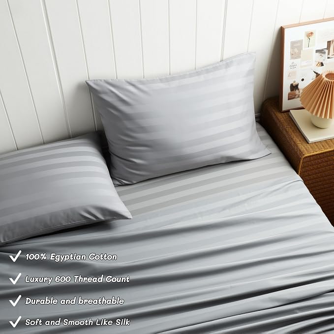 Cotton Flat Sheets Only, 600 TC 100% Cotton Flat Sheet Top Sheet Only, TwinXL - Image 2