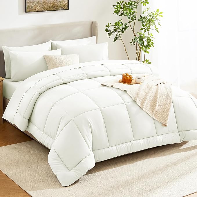 CozyLux King Size Comforter Set Ivory, 7 Pieces Bed in a Bag, Ivory Comforter - Image 7