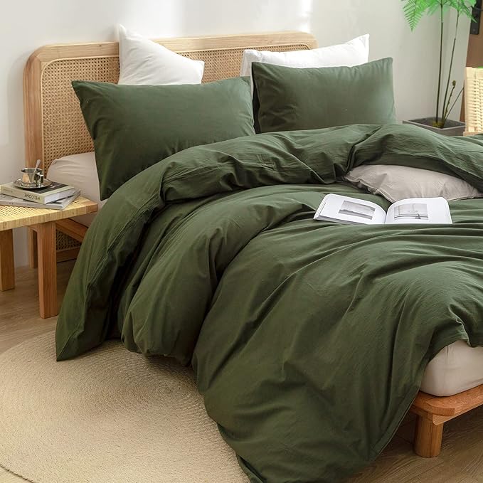 BESTOUCH Duvet Cover Set 100% Washed Cotton Linen Feel Super Soft Comfortable - Image 5