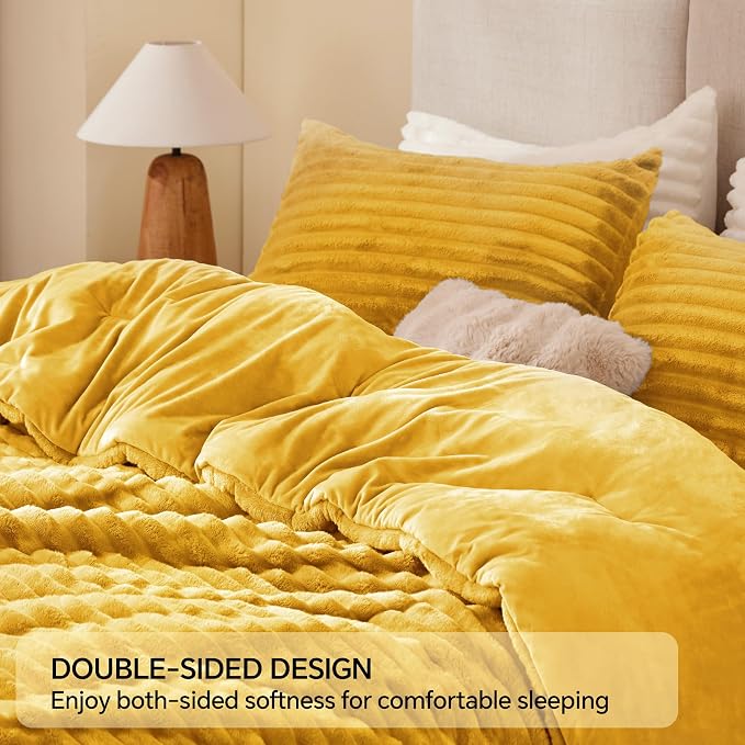 BEDELITE Fleece California King Comforter Set -Super Soft & Warm Fluffy Mustard - Image 5