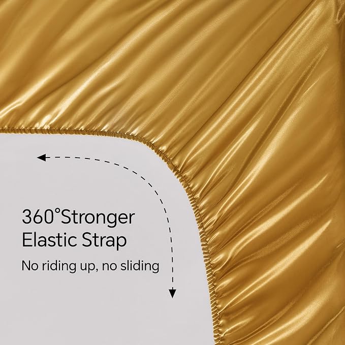 BEDELITE Satin Sheets Queen Size Bed Set, Luxury Soft Gold Silky Sheets - Image 5
