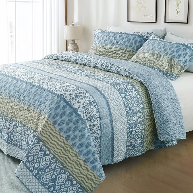 GOONE Queen Quilt Set 90"x90", Lightweight Washed Coverlet, Reversible Spring & - Image 7