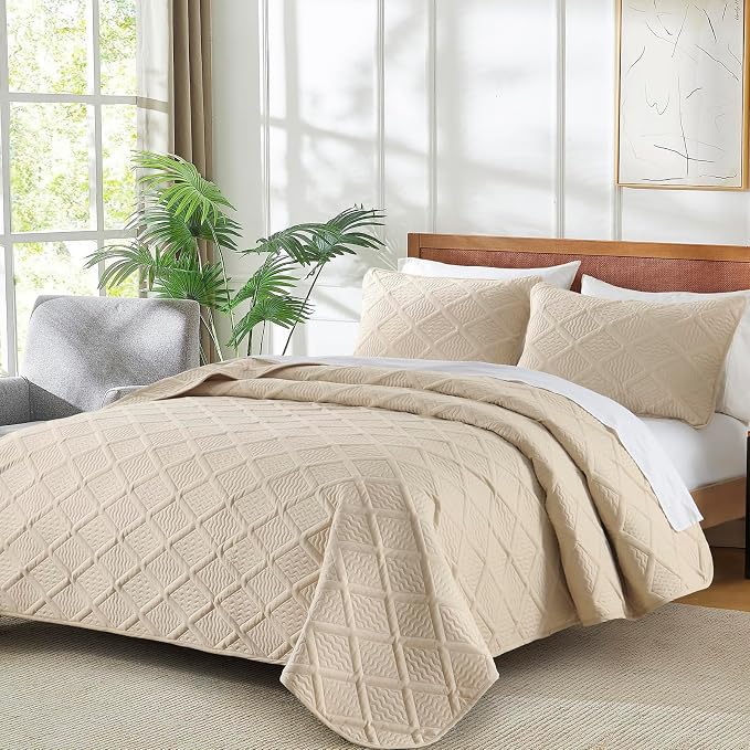 Yiran Camel Quilt Set Queen Size, 3 Piece Reversible Bedspreads Bedding Set - Image 3