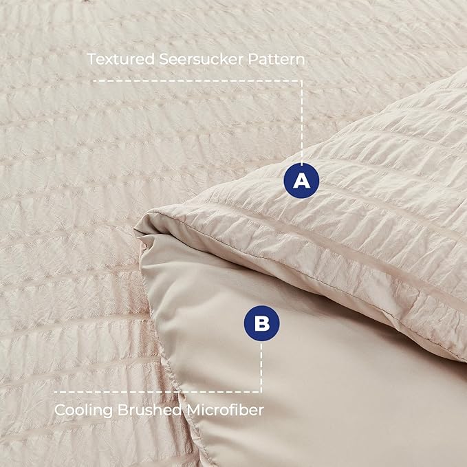 HYMOKEGE Beige Duvet Cover Full Size, Ultra Soft 3-Piece Seersucker Duvet Cover - Image 4