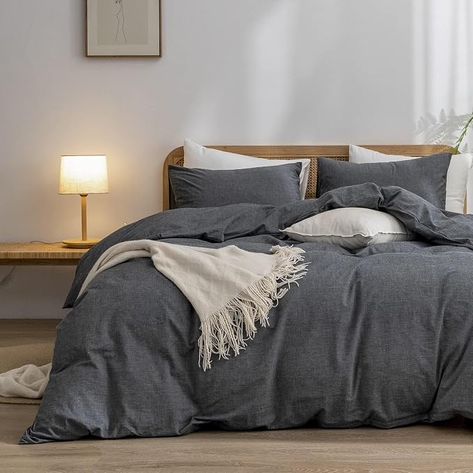 BESTOUCH Duvet Cover Set 100% Washed Cotton Linen Feel Super Soft Comfortable by BESTOUCH