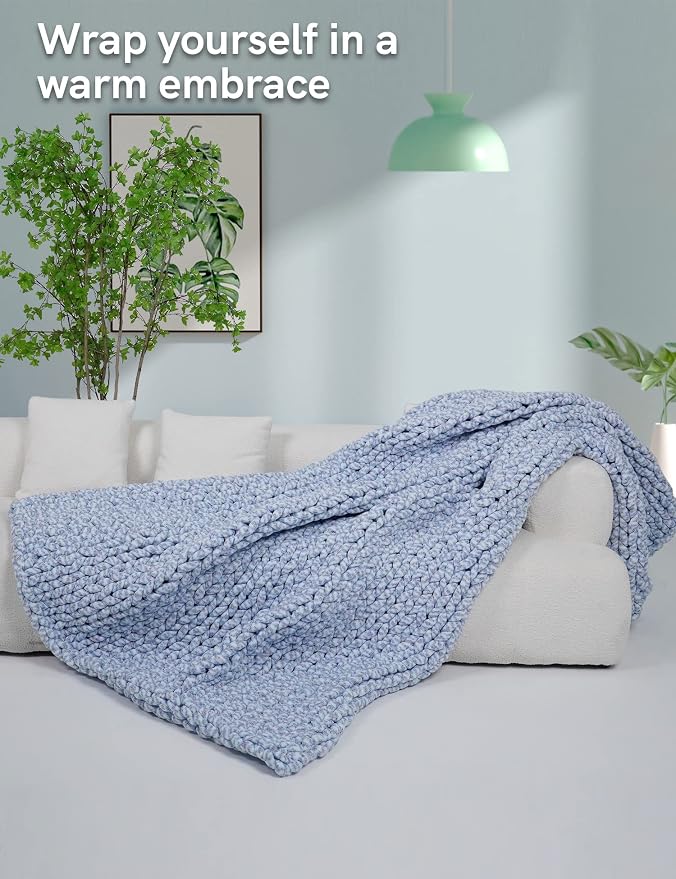 YnM Weighted Blanket, Handmade Chunky Knitted Design, Soft and Cozy, - Image 3