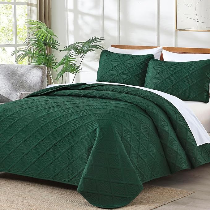 Yiran Quilts Queen Size, Emerald Green Spring Summer Bedspread Bedding Set - Image 2