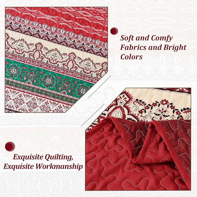WONGS BEDDING Boho Quilt Set Full, Ultra Soft Lightweight Bedspread - Image 4