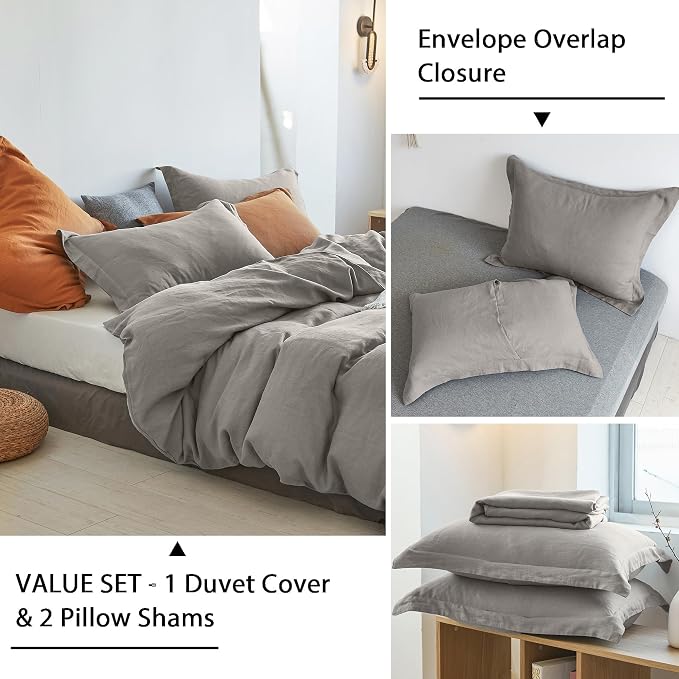 Simple&Opulence 100% Linen Duvet Cover Set 3pcs Basic Style Natural French - Image 4