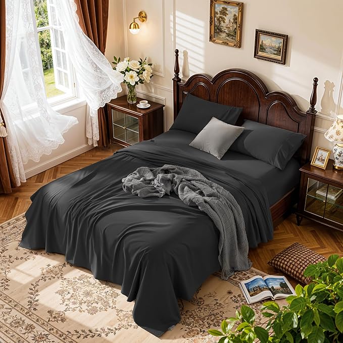 LBRO2M 1000 Thread Count 100% Cotton Sheets Set, King Size Bed Sheet 4 Piece by LBRO2MBedding