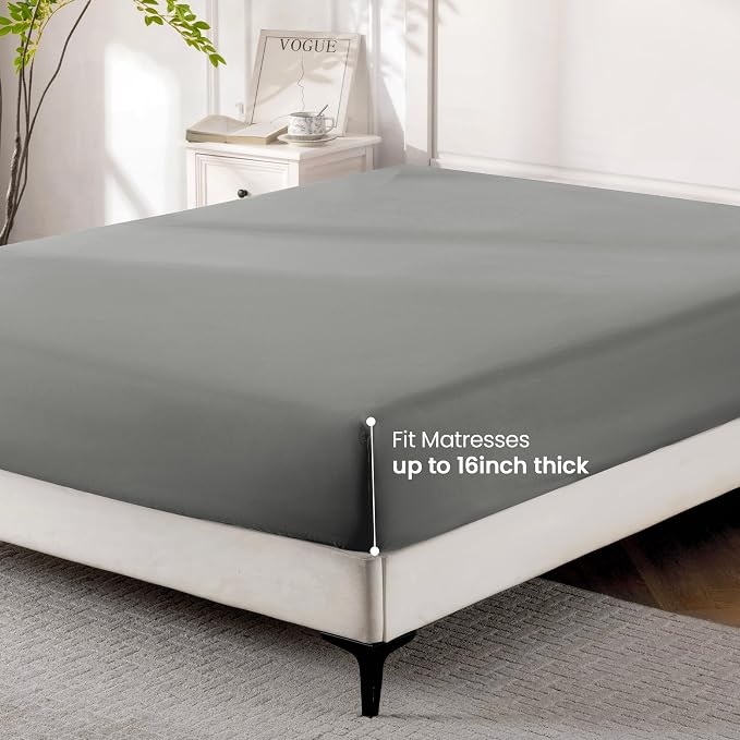 ROSE&RISY Light Grey Full Fitted Sheet, Soft and Breathable - Image 7