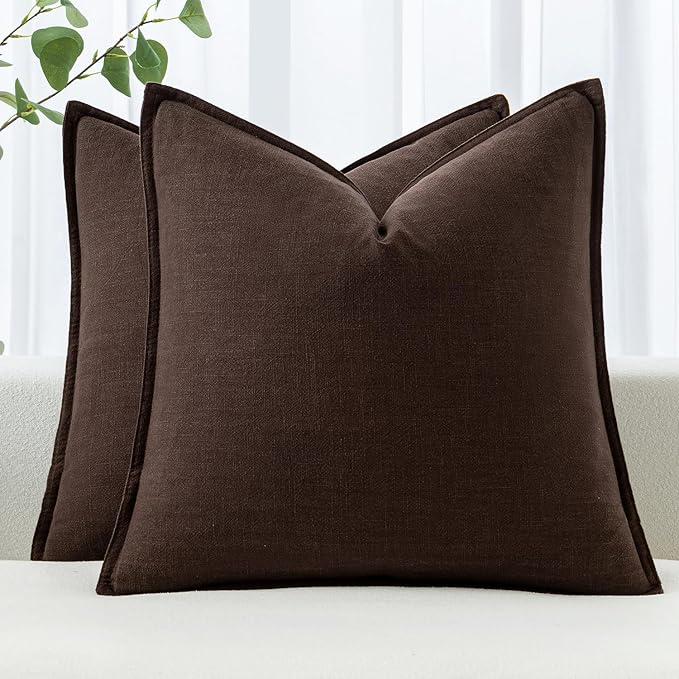 MIULEE Decorative Linen Euro Sham Pillow Covers 26x26 Dark Brown Boho Farmhouse by MIULEE