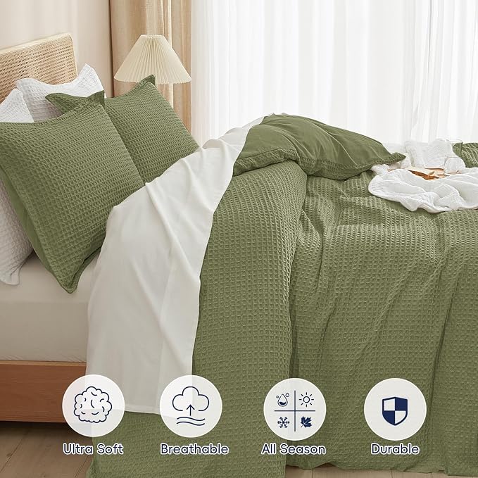 PHF Waffle Weave Duvet Cover Set Queen Size, No Snagging Ultra Soft Luxury - Image 4