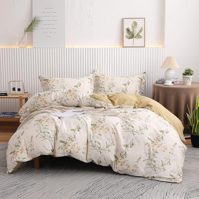 OAITE Duvet Cover Set Queen Size Floral Pattern 600 Thread Count Ultra Soft by OAITE